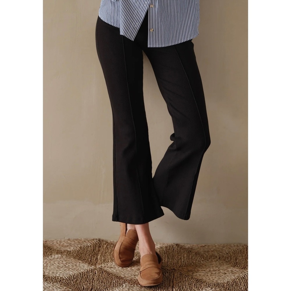 Donni. The Rib Kick Flare Pants Black Minimalist Womens XL